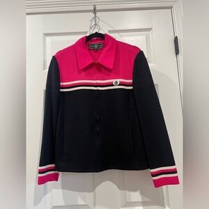 ST JOHN Sport Women's Blazer Navy Blue Pink White Striped With Zipper Size M